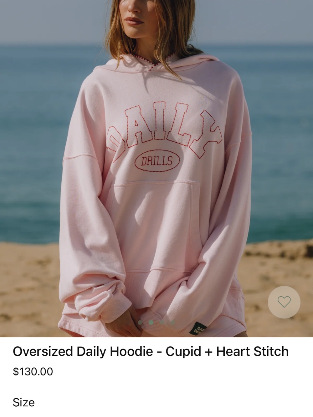 Daily Drills Oversized Pink Daily Hoodie with Heart Stitch